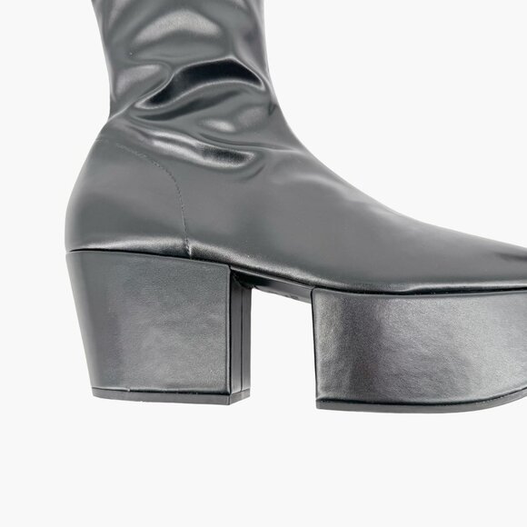 Prada Triangle Logo Platform Boots EU 39 US 9 Black Stretch Nappa Tech Mid Calf - Picture 14 of 16